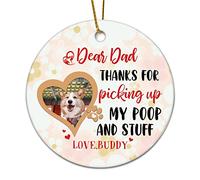Adorno Navideño De Cerámica Foto con Nombre Personalizado Querido Papá, Gracias por Recoger Mi Caca Adorno De Cerámica Divertidos Decoración Navideña para Casa, para Cumpleaños, Boda