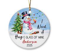 Adorno Navideño De Cerámica Necesito Un Abrazo Y Una Copa De Vino. Muñeco De Nieve Triste. Decoraciones De Navidad Decorar Navideñas con Cordón 7.3Cm