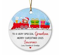 Adorno Navideño De Cerámica Nuevo Nieto León En Un Tren Rojo Muy Especial Colgantes De Árbol De Navidad Adornos Navideños con Cordón 7.3Cm