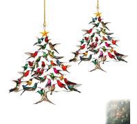 Adorno navideño de colibrí, Colorido Adorno apilable para árbol de Navidad, atrapasol de acrílico de Doble Cara para Ventanas, árboles o mesas (2Pcs)