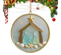 Adorno navideño de cristal de mar | Colgante de cristal de mar con acento de estrella de mar y conchas marinas - Decoración de belén hecha a mano para reuniones familiares, vacaciones, alféizares de