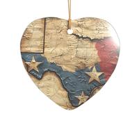 Adorno navideño de estrella de cerámica con estampado de mapa de Texas para decoración de Navidad neutra elegante, decoración de árbol de 3 pulgadas