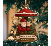 Adorno navideño de madera personalizado con texto en inglés "Growing Old Together Since Santa", romántico para marido, esposa, novio o novia