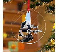 Adorno navideño de New Hampshire con diseño patriótico de la ciudad del estado de Estados Unidos, discos acrílicos transparentes, historia de Estados Unidos, colgante de bandera del estado para