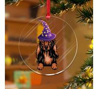 Adorno navideño de perro salchicha de Halloween, diseño de calabazas con sombrero de bruja, discos acrílicos transparentes, regalos para los amantes de los perros, bola de Navidad para decoración de