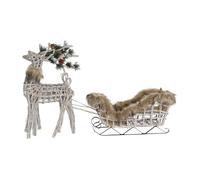 Adorno navideño dkd home decor reno blanco marrón mimbre 58 x 30 x 30 cm (3 piezas)