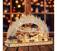 Adorno navideño paisaje arco madera marrón 8 LEDs