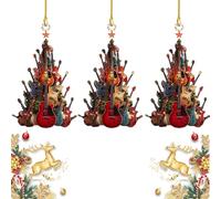 Adorno Navideño para Árbol De Navidad «Rockin' Around The Guitar», Adorno Navideño para Árbol De Navidad con Guitarra De Madera, Guitarras Eléctricas Colgantes para Árboles Festivos (3pcs)