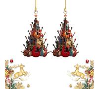 Adorno Navideño para Árbol De Navidad «Rockin' Around The Guitar», Adorno Navideño para Árbol De Navidad con Guitarra De Madera, Guitarras Eléctricas Colgantes para Árboles Festivos (2pcs)