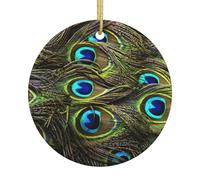 Adorno navideño redondo de cerámica de pavo real fresco 2025, decoración colgante de 3 pulgadas para árbol, hogar, centro comercial