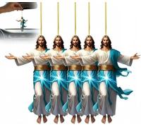 Adorno navideño retro 2D de Jesús for colgar en el coche, adorno acrílico plano tipo espejo, accesorios religiosos navideños for el hogar, adorno de Jesús, regalo religioso for camioneros(5pcs)