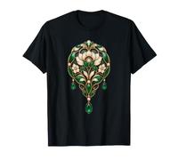 Adorno Ovalado de Flores Color Crema con Gotas de Gemas Camiseta