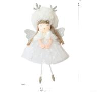 Adorno para árbol de Navidad con cuernos de ciervo, figura de felpa y falda de tul, colgante ligero para decoración festiva de temporada (blanco)