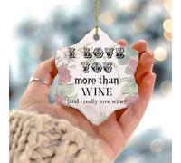 Adorno para árbol de Navidad con texto en inglés "I Love You More Than Wine And I Really Love Win", adorno para árbol de Navidad, recuerdo festivo, decoración del hogar, adornos de porcelana rústica