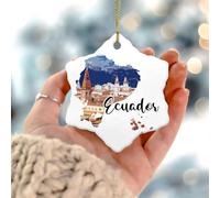 Adorno para árbol de Navidad de Ecuador, diseño de explorador del mundo, adornos colgantes para vacaciones, decoración del hogar, adorno personalizado de cerámica de doble cara, regalo para él y ella