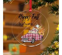 Adorno para árbol de Navidad, diseño de calabaza, diseño de árbol de Navidad, regalo cristiano, recuerdo personalizado, discos acrílicos transparentes, acuarela, verde azulado, azul, granja, camión