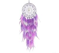 Adorno para colgar en la pared para atrapasueños, plumas grandes, hecho a mano, para dormitorio y decoración del hogar (morado)