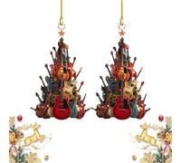 Adorno para el árbol de Navidad «Rockin' Around The Guitar», Adornos Musicales de Madera para Navidad, Adorno Musical en Forma de Guitarra, Regalo para los Amantes de la música (2pcs)
