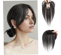 Adorno para el cabello Cabello humano real Adornos humanos de 9, 8 pulgadas de largo para mujeres delgadas Extensiones con clip con base de seda Aspecto natural para uso diario Negro natural..