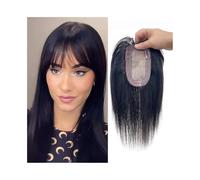 Adorno para el cabello para mujer Adornos for el cabello for mujeres con adelgazamiento, adornos de cabello humano liso de 10 "con flequillo, 8x12 cm, cuero cabelludo simulado, base de seda, pieza de