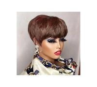 Adorno para el cabello para mujer Peluca de corte Pixie corto marrón cabello humano for mujeres negras pelucas con flequillo peluca brasileña de color pelucas de cabello humano Adorno de pelo para muj