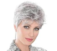 Adorno para el cabello para mujer Peluca rizada corta gris plateada for mujer, pelo corto en capas esponjoso natural, peluca de desplazamiento diario Adornos para el cabello