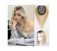 adorno para el cabello Postizo de cabello humano liso con base de seda transpirable for mujer con 3 clips, 12" rubio ombré con raya en el medio, postizo de cabello humano real for mujer pieza de pelo