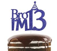 Adorno para Tarta Bro I'm 13, Adorno para Tarta de Cumpleaños Número 13 con Purpurina Azul Divertidos Adorno para Tarta Suministros de Decoración para Fiesta de Cumpleaños de Trece Años