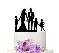Adorno para tarta de boda YAMI COCU, mamá y papá con 3 hijos, decoración para tarta de aniversario familiar
