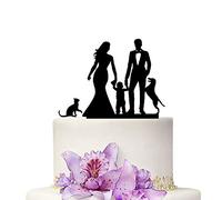 Adorno para tarta de boda YAMI COCU, mamá y papá con niño, gato y perro, decoración para tarta de aniversario de familia