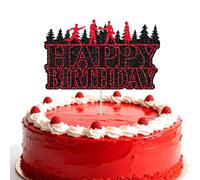 Adorno para Tarta de Feliz Cumpleaños, Adorno Brillante Negro y Rojo Bosque Embrujado Extraño Tarta Cumpleaños Infantil Ideal para Fiestas Temáticas Niños y Niñas