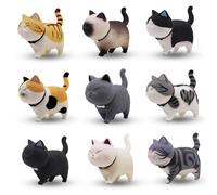 Adorno para tarta de gato, minifiguras de gato, 9 piezas, decoraciones realistas y bonitas para tartas de PVC, figura decorativa de gatito con campana para coche de oficina en casa