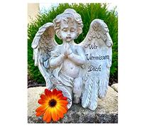 Adorno para Tumba de TRAUERWERK, Resistente a la Intemperie, Figura de ángel como decoración tumbas, Piedra Conmemorativa con ángel de la Guarda para el último Camino