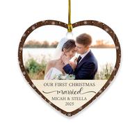 Adorno personalizado con texto en inglés «Our First Christmas Married 2025», «Our 1st Xmas As Mr & Mrs», foto personalizada/nombres recién casados, adornos para parejas recién casadas, adornos de