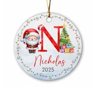 Adorno personalizado de letra N del alfabeto, adorno de cerámica con nombre de letra personalizado 2025, inicial N con adornos de Papá Noel, regalo de agradecimiento para profesores, adornos de