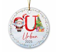 Adorno personalizado del alfabeto en U 2025 para Navidad, adorno de cerámica con letra U con nombre personalizado y año inicial, monograma de Navidad, regalo de recuerdo de árbol de vacaciones para