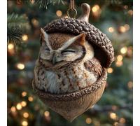 Adorno plano 2D de bellota con diseño de animal para árbol de Navidad, adorno de material acrílico con función colgante tradicional (zorro)