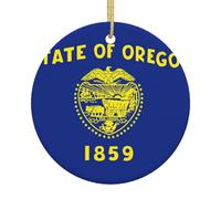 Adorno redondo de cerámica para árbol de Navidad con estampado de bandera del estado de Oregon para decoración festiva del hogar y tiendas