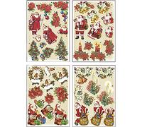 Adornos 3D de Decoupage, hoja de 21 x 30 cm, Papá Noel y Poinsettias, 4 hojas