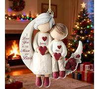 Adornos acrílicos personalizados con texto en inglés "I love you to the moon and grandchild Moon Loves" con nombre, regalos de recuerdo de vacaciones personalizados para papá