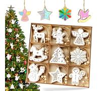 Adornos Arbol de Navidad de Madera, 27 Piezas Manualidades, Bolas Colgantes de Doble Capa, Decoracion con Cuerda de Yute y Cuentas