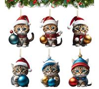 Adornos árbol Navidad Gatos, 6 Pcs Colgante de Árbol de Navidad, Colgante Navidad Gato, Decoracion Navidad Gatos para Colgantes de Decoración de árboles de Navidad