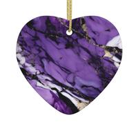 Adornos colgantes de cerámica con forma de corazón con estampado de mármol morado para árbol de Navidad, decoración de fiesta en el hogar