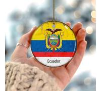Adornos colgantes de Ecuador con diseño de mapa del estado del mundo, recuerdo de Navidad, decoración única de círculo de cerámica para amigos vecinos