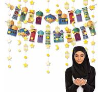 Adornos Colgantes de Eid,Adornos Colgantes Guirnalda de Lunares Dorados, Decoración de Eid para Familias de Fiesta, Papel Decoración Colgante del Techo de Ramadán Mubarak Decoración de Nochevieja
