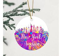 Adornos colgantes de Navidad de New York Skyline America coloridos recuerdos de visitante recuerdo de vacaciones decoración de Navidad de 3.2 pulgadas con impresión de doble cara árbol de Navidad