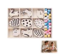 Adornos colgantes de Pascua en madera natural - Set de 36 piezas decorativas con diseños de conejo - Manualidades DIY para niños y decoración festiva del hogar
