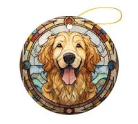 Adornos colgantes para árbol de Navidad con diseño de perro dorado feliz, 2 piezas, 7,2 cm, redondo de doble cara