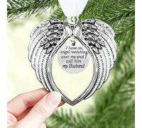 Adornos conmemorativos de Navidad, alas de ángel, I Have a Angel Watching Over Me I Call Him Husband in Memory of Loss Loved One in Heaven, regalo para árbol de Navidad, colgante de condolencias