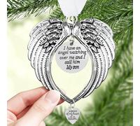 Adornos conmemorativos de Navidad con alas de ángel para amado en el cielo, regalos de condolencias - I Have a Angel Watching Over Me I Call - A Piece of My Heart Is in Heaven Decoración colgante para